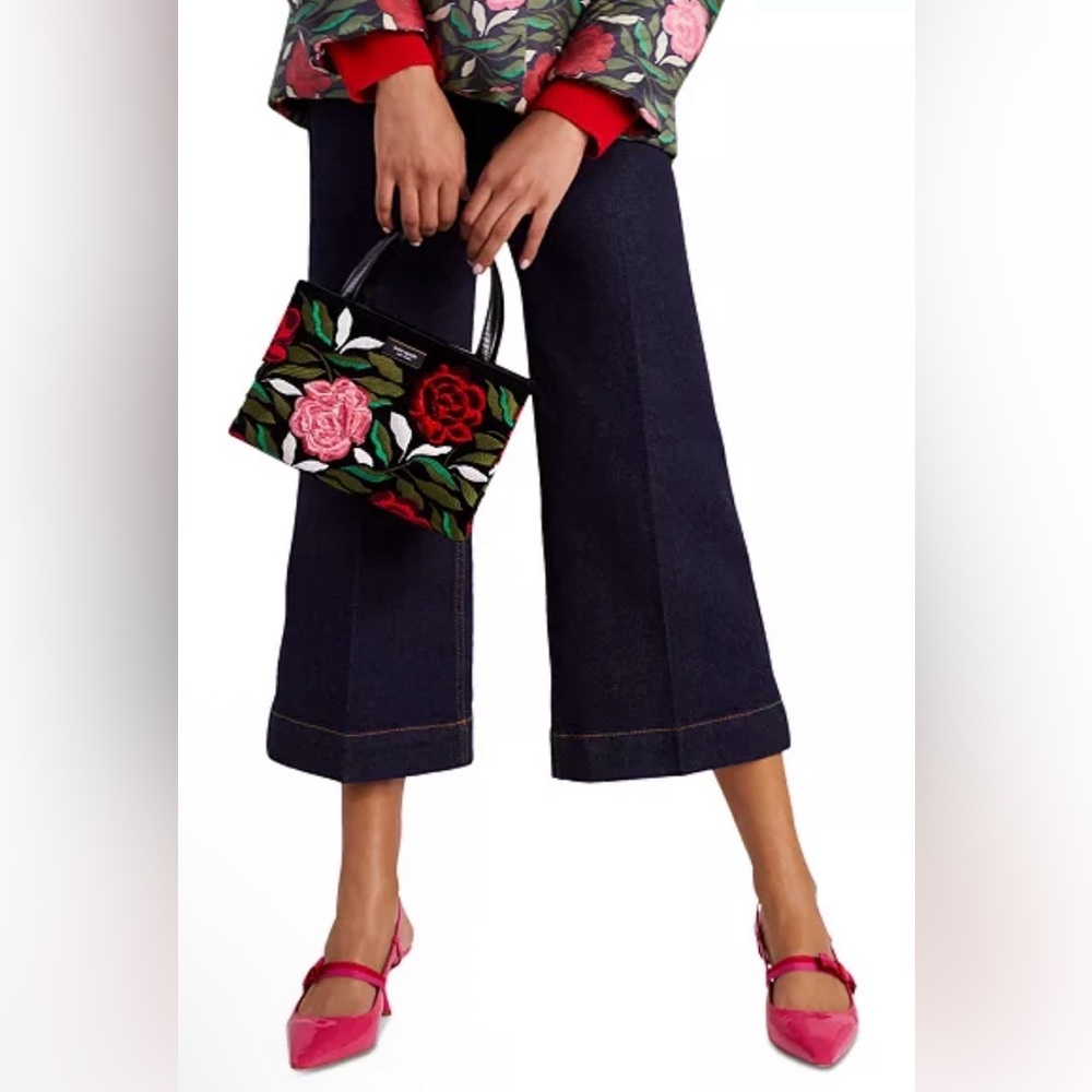 KATE SPADE Sam Icon Rose Garden Embroidery Embellished Velvet Tote - Picture 10 of 12